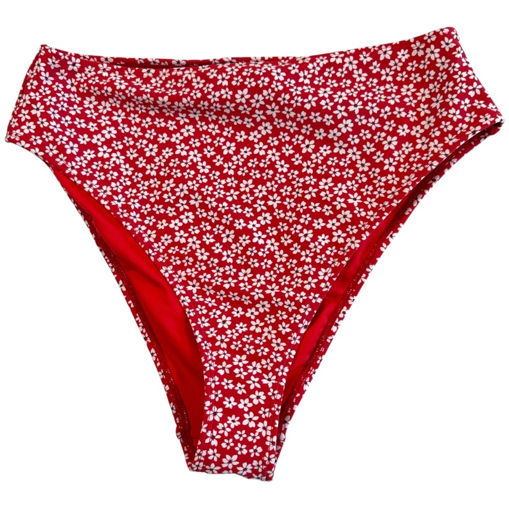 New Forever 21 Red Floral High Waisted Cheeky‎ Bikini Bottoms Sz L Retro Cottage